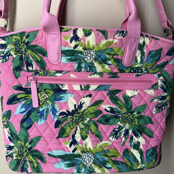 Vera Bradley Satchel Tropical Paradise Purse Handle Strap Pink & Green Floral - Picture 10 of 13